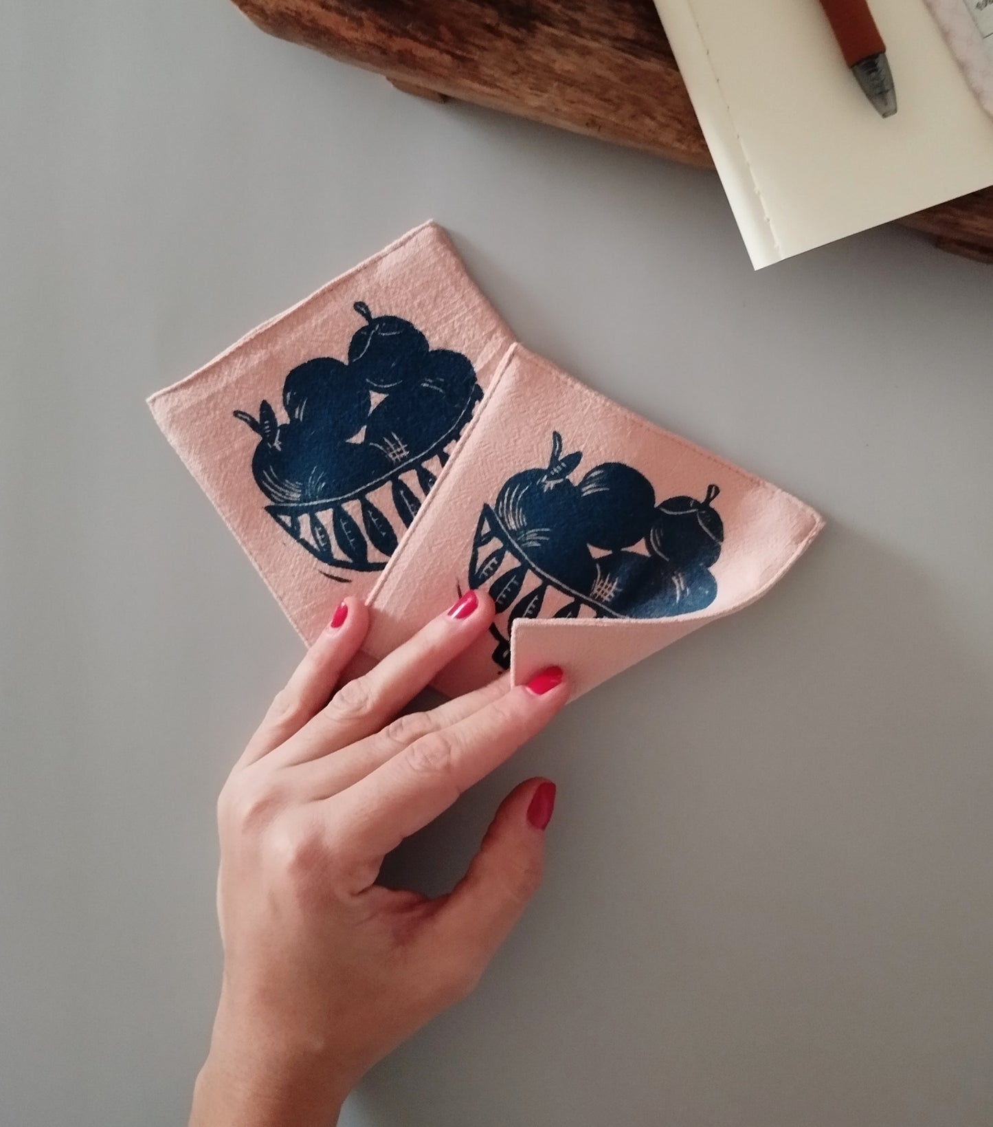 Handmade Linen Coasters Set with Fruit Bowl