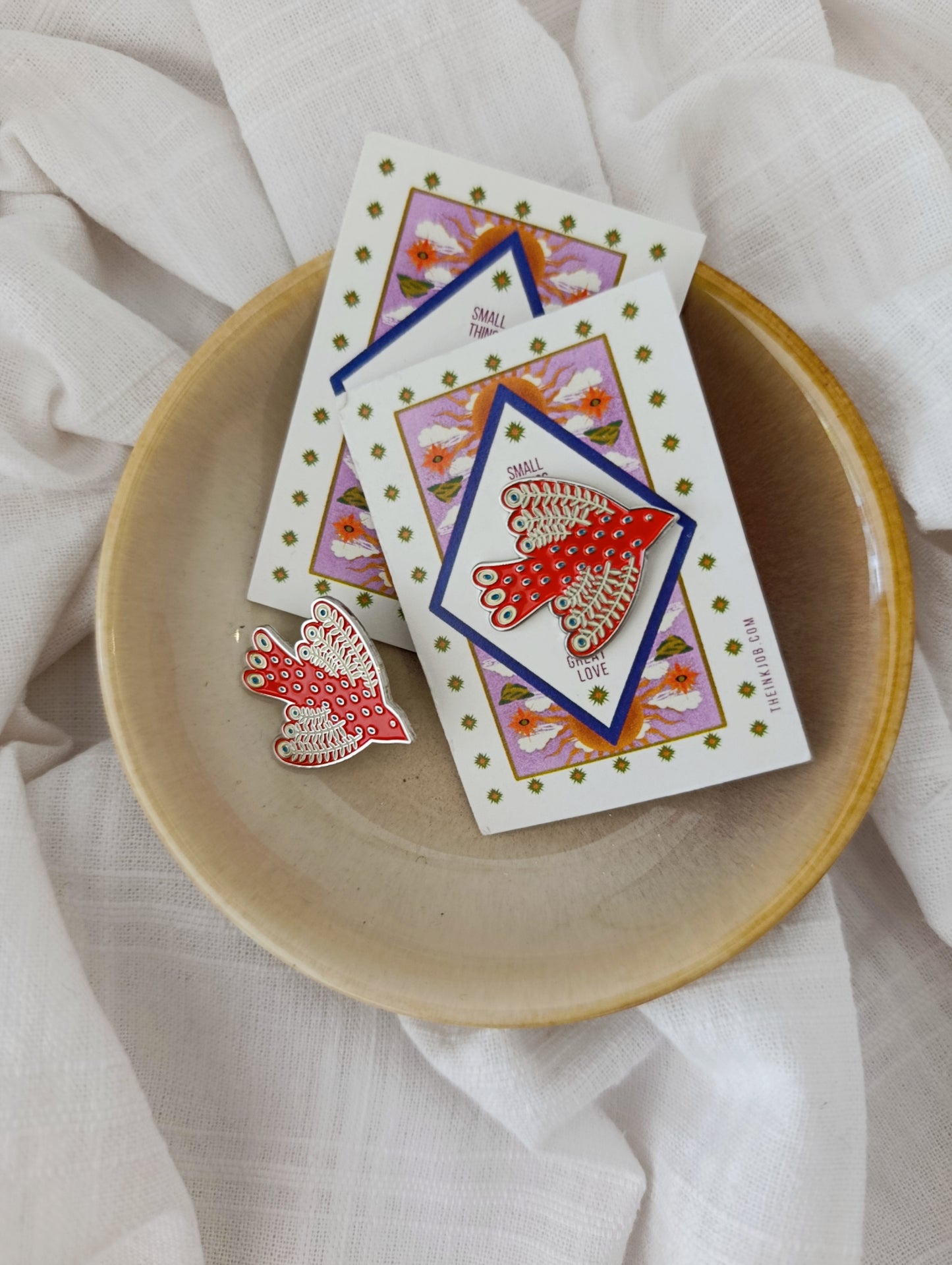 Μεταλλική Καρφίτσα Σμάλτου με κόκκινο Πουλί