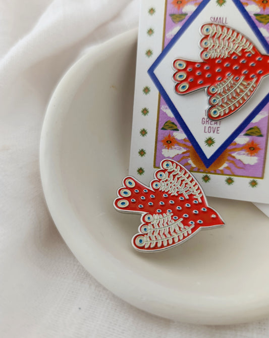 Μεταλλική Καρφίτσα Σμάλτου με κόκκινο Πουλί