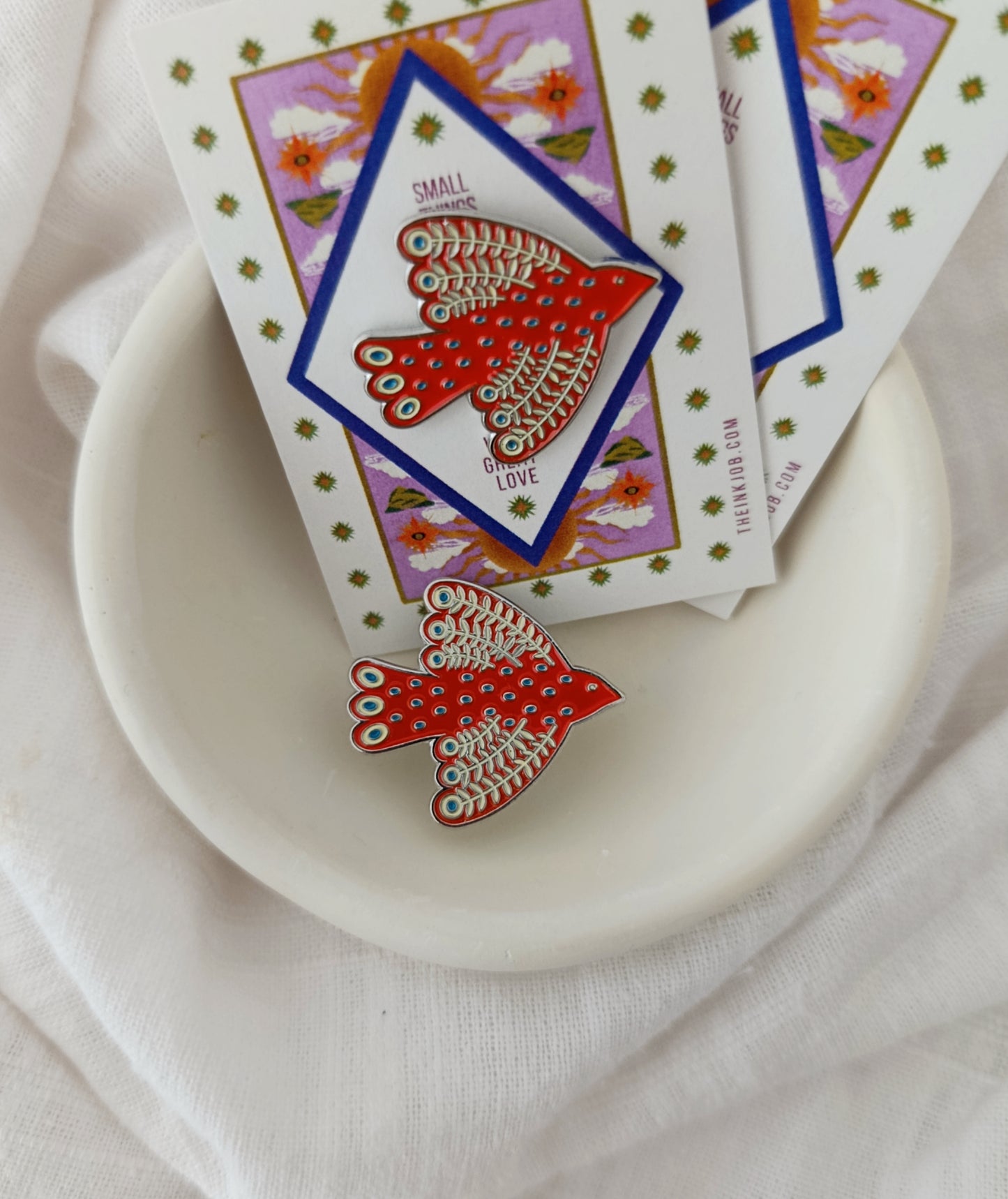 Μεταλλική Καρφίτσα Σμάλτου με κόκκινο Πουλί