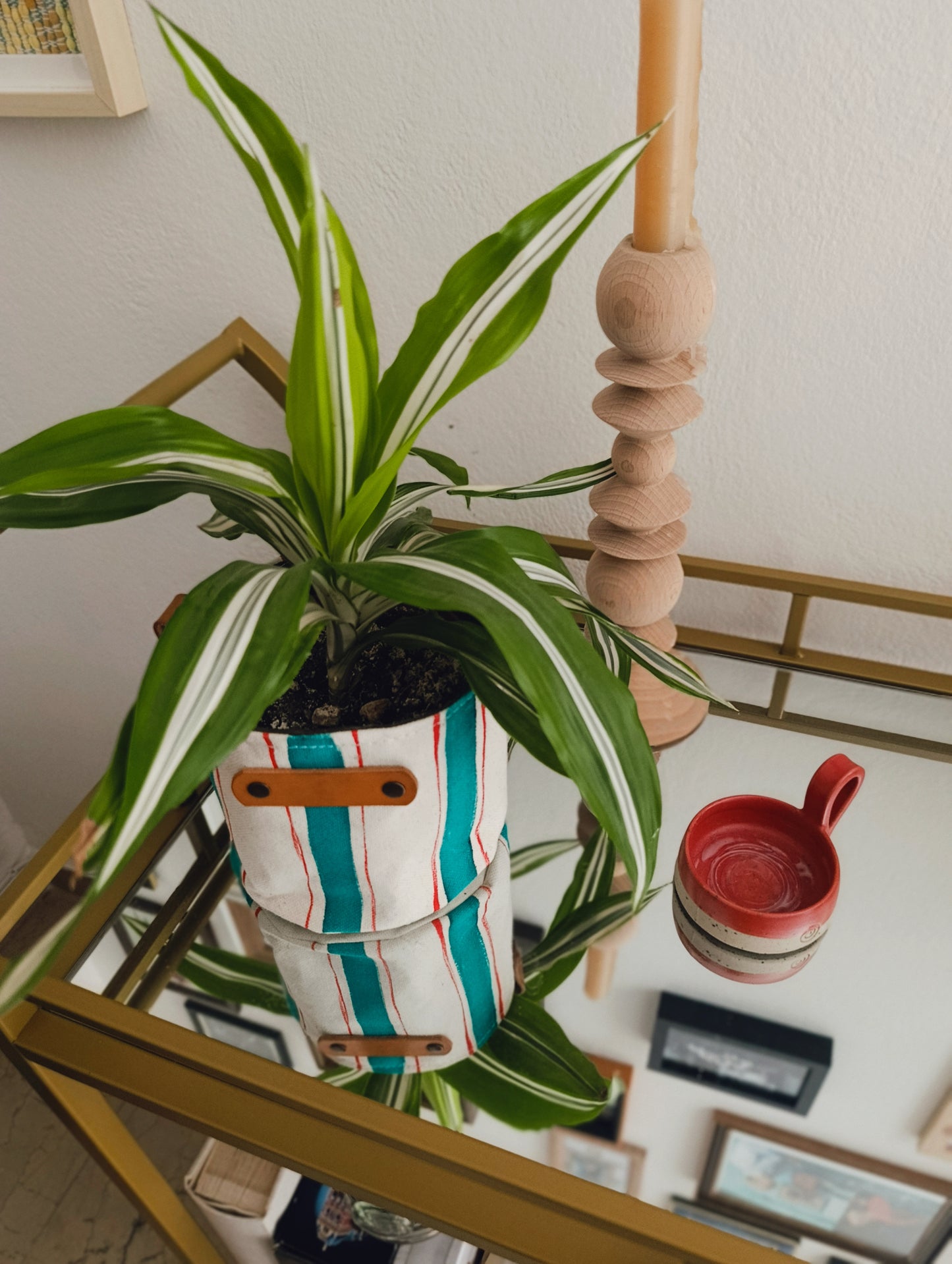 Striped Canvas Planter | Hand Painted Fabric Plant Pot