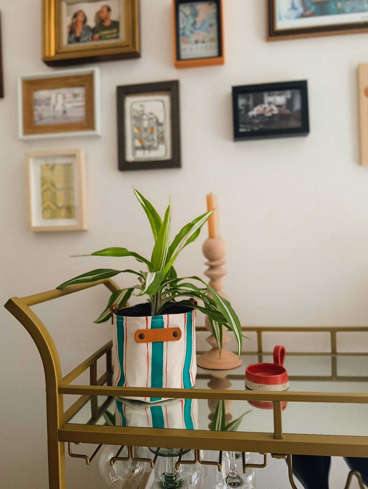 Striped Canvas Planter | Hand Painted Fabric Plant Pot