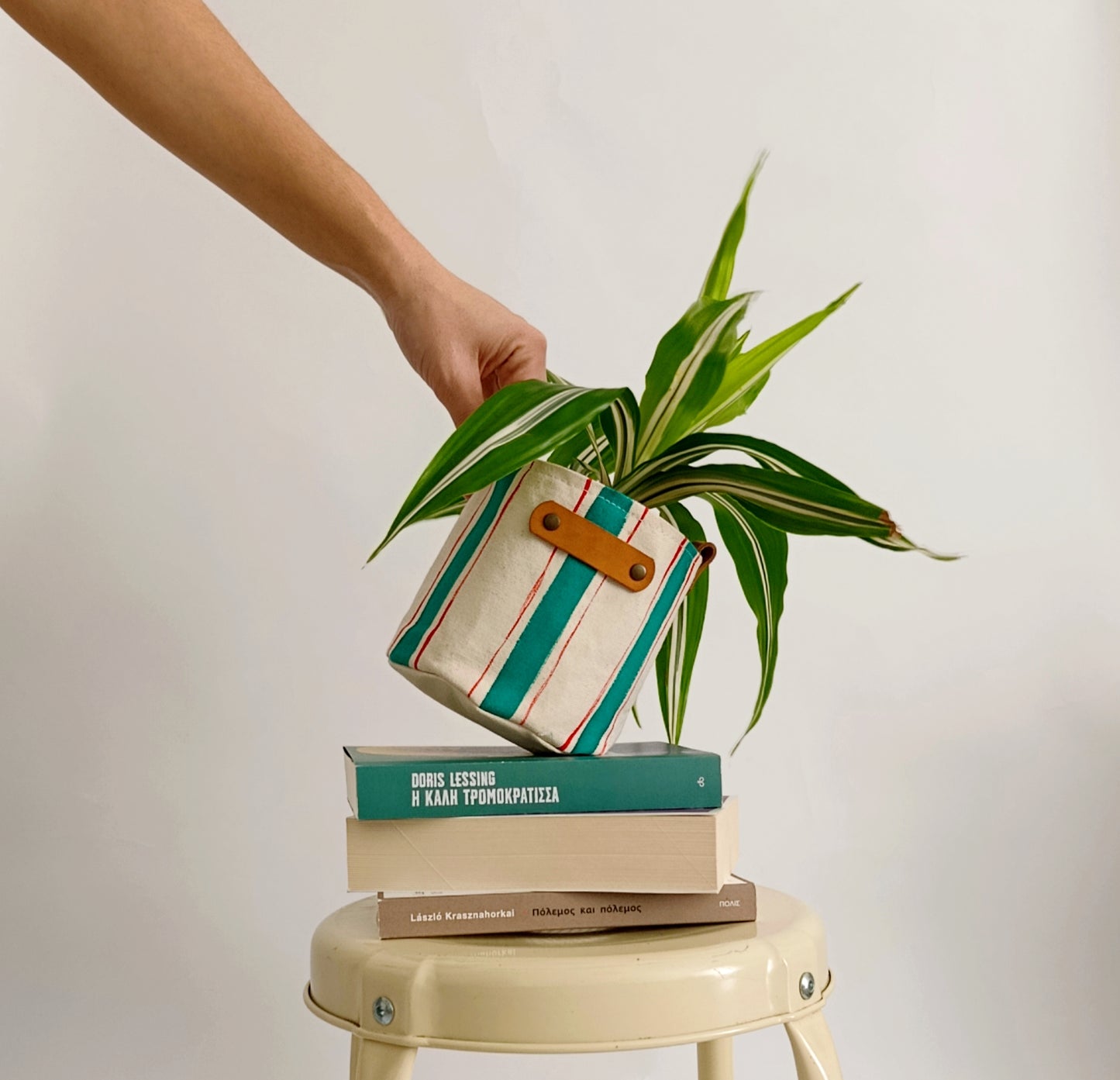 Striped Canvas Planter | Hand Painted Fabric Plant Pot