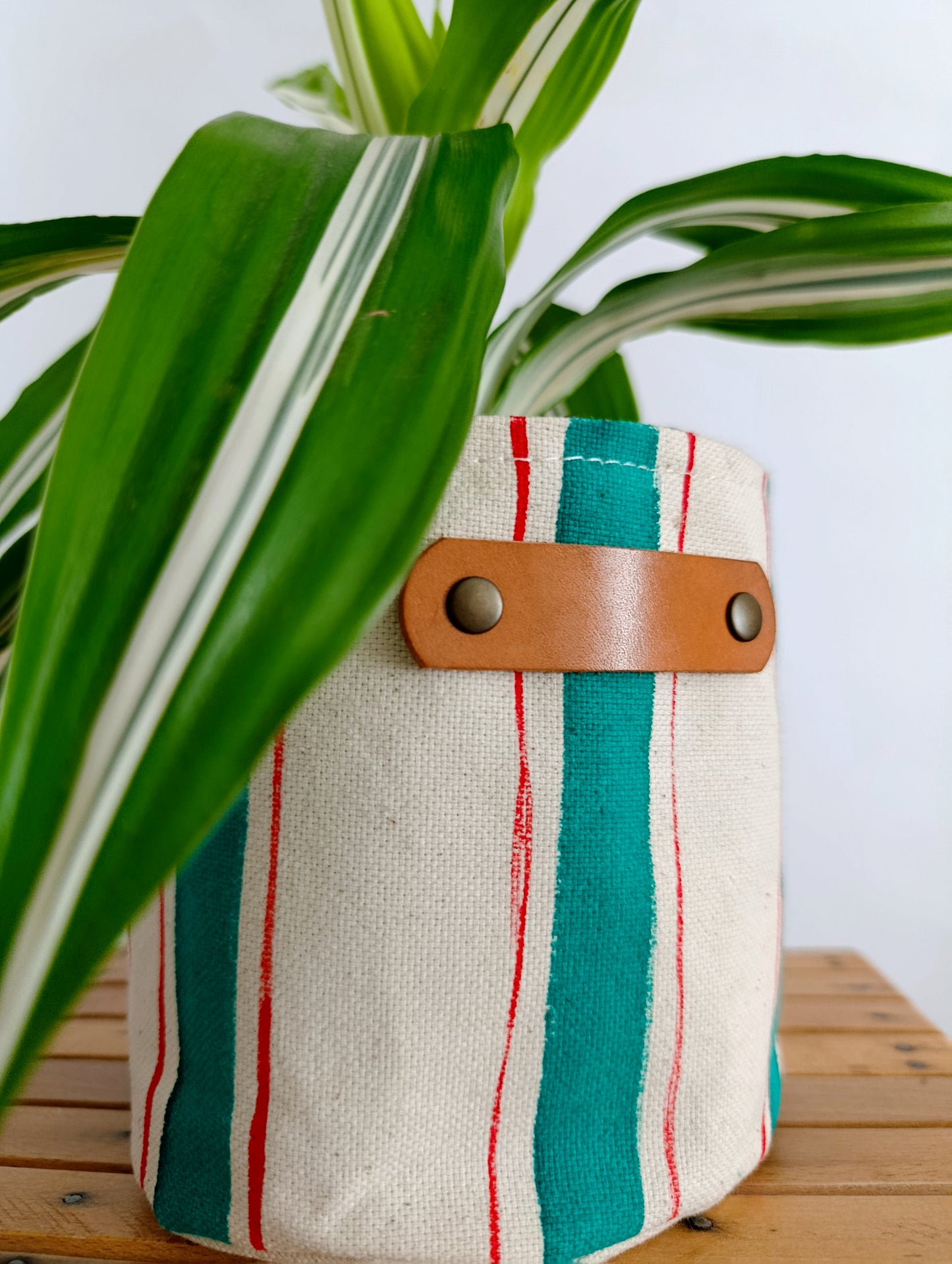 Striped Canvas Planter | Hand Painted Fabric Plant Pot