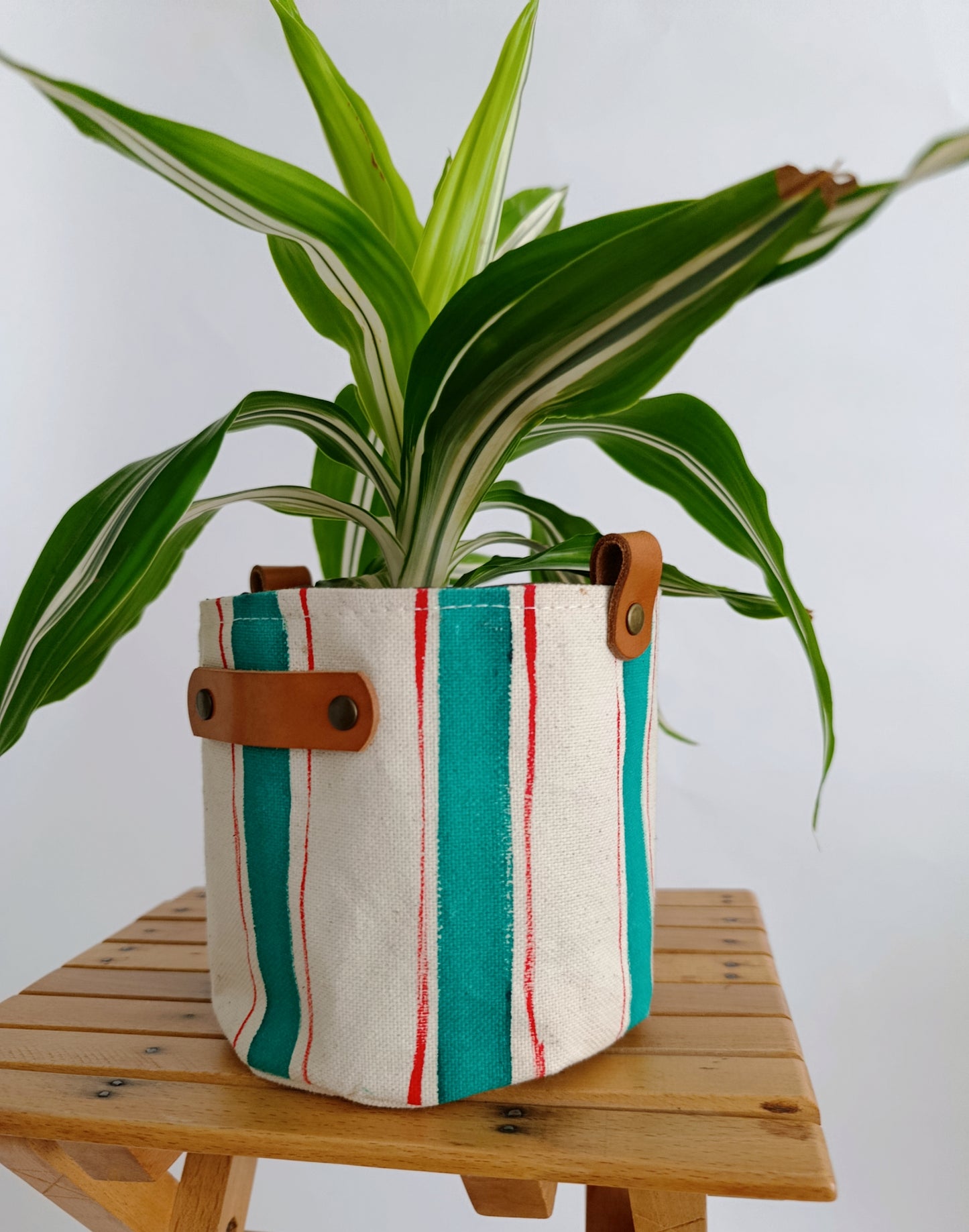 Striped Canvas Planter | Hand Painted Fabric Plant Pot