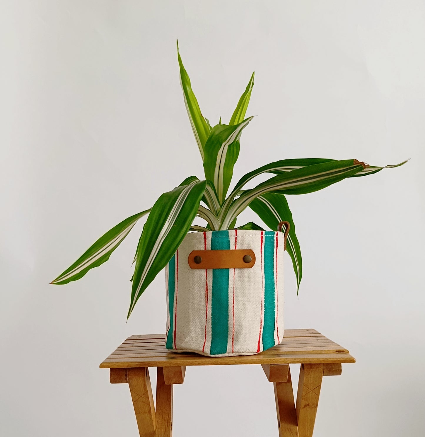 Striped Canvas Planter | Hand Painted Fabric Plant Pot
