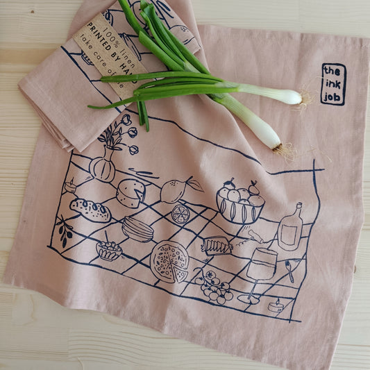 Picnic Print Linen Kitchen Towel