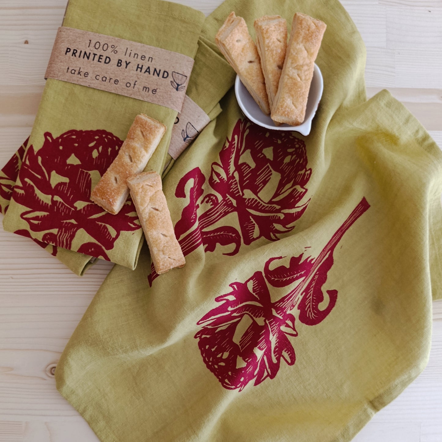 Botanical Artichoke Print Linen Tea Towel