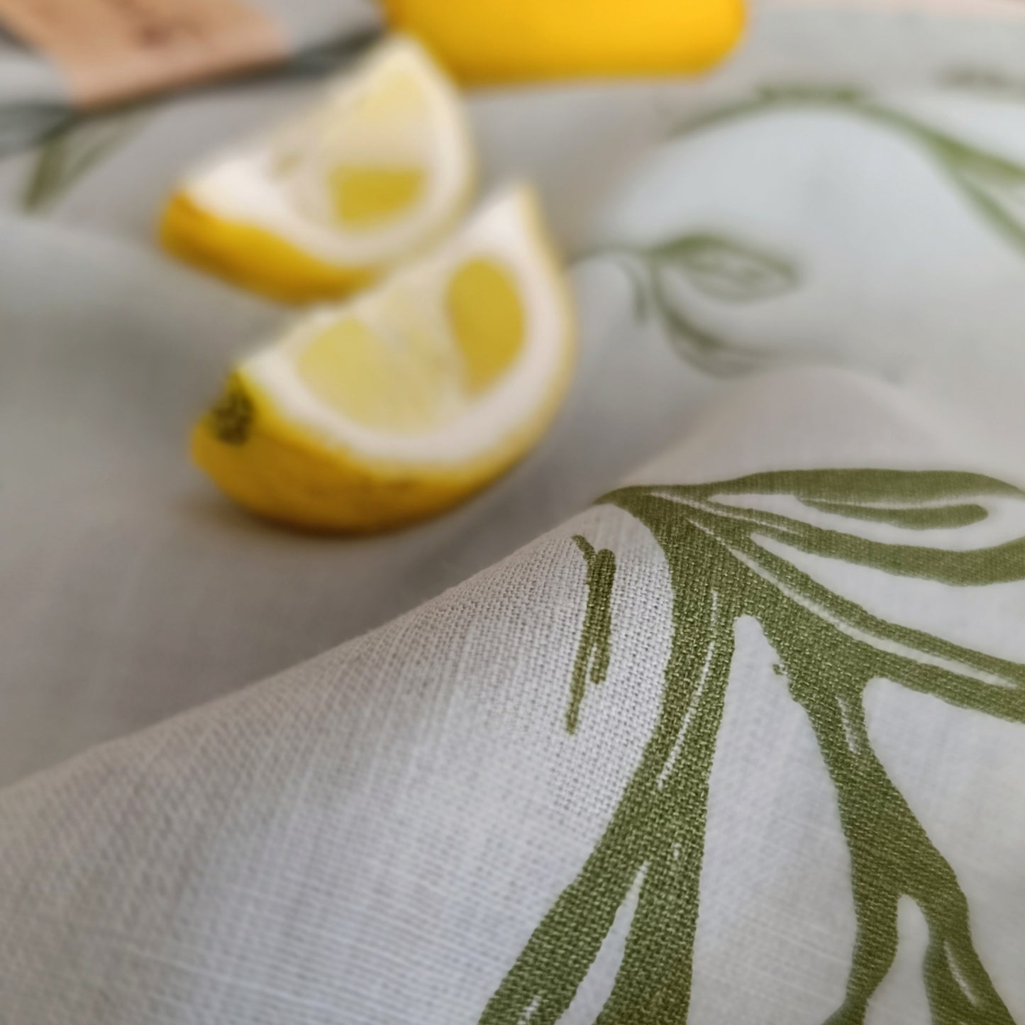 Linen Tea Towel with Olive Branch Print