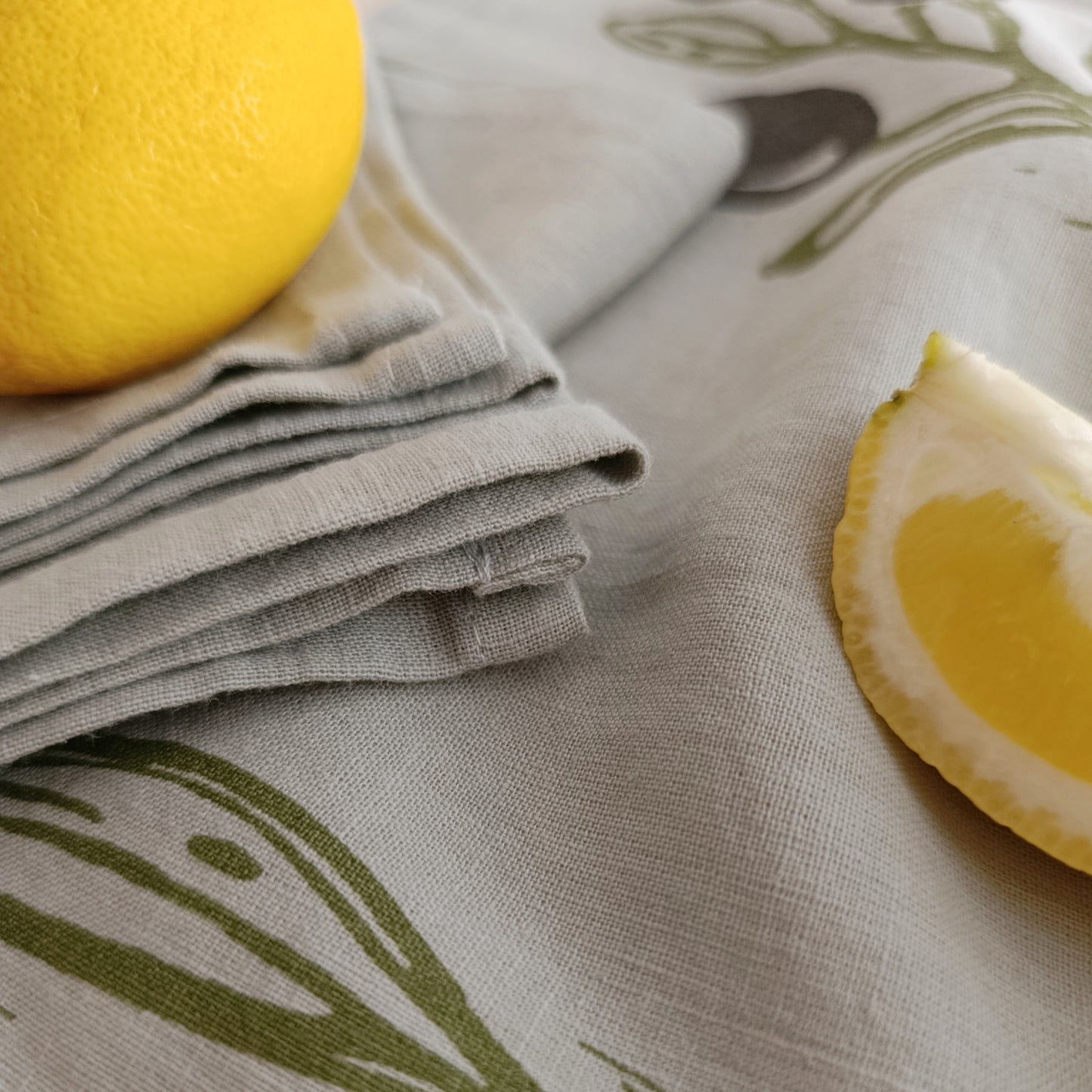 Linen Tea Towel with Olive Branch Print
