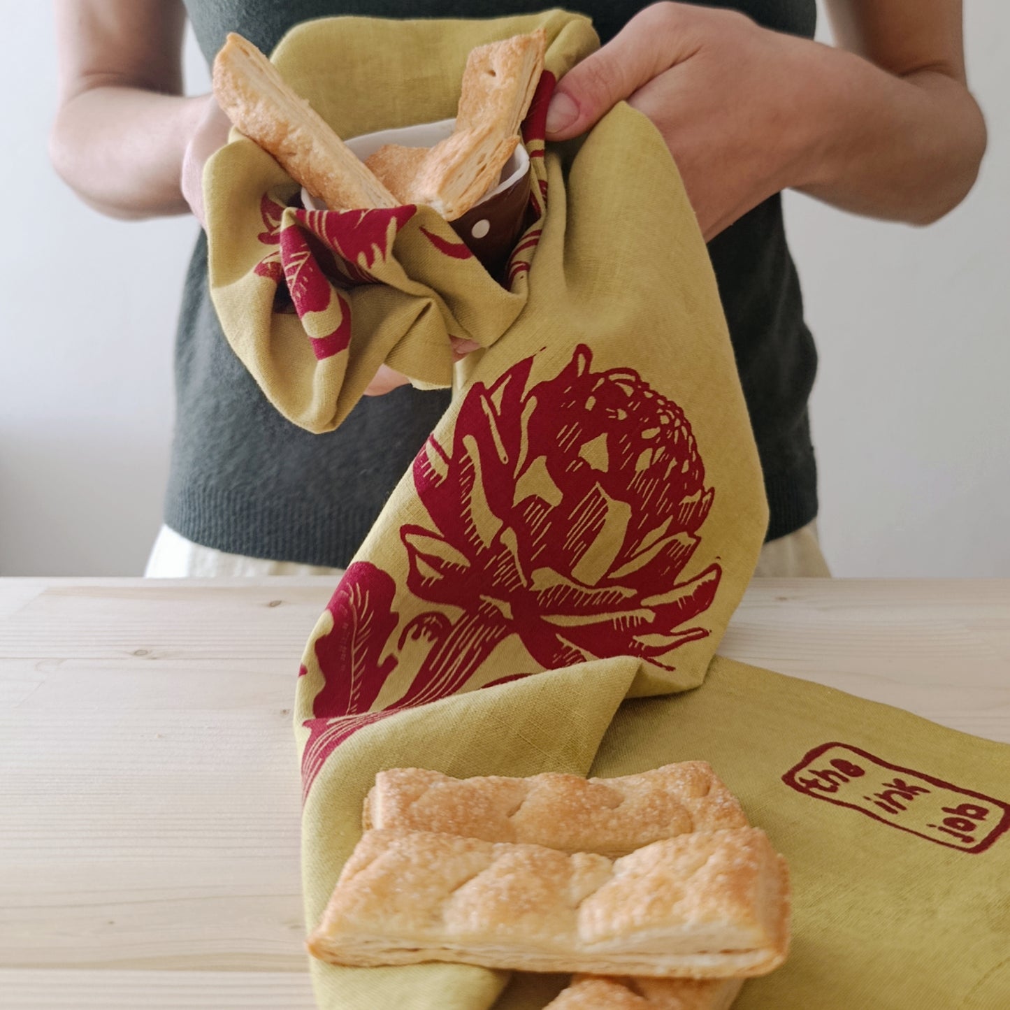 Botanical Artichoke Print Linen Tea Towel