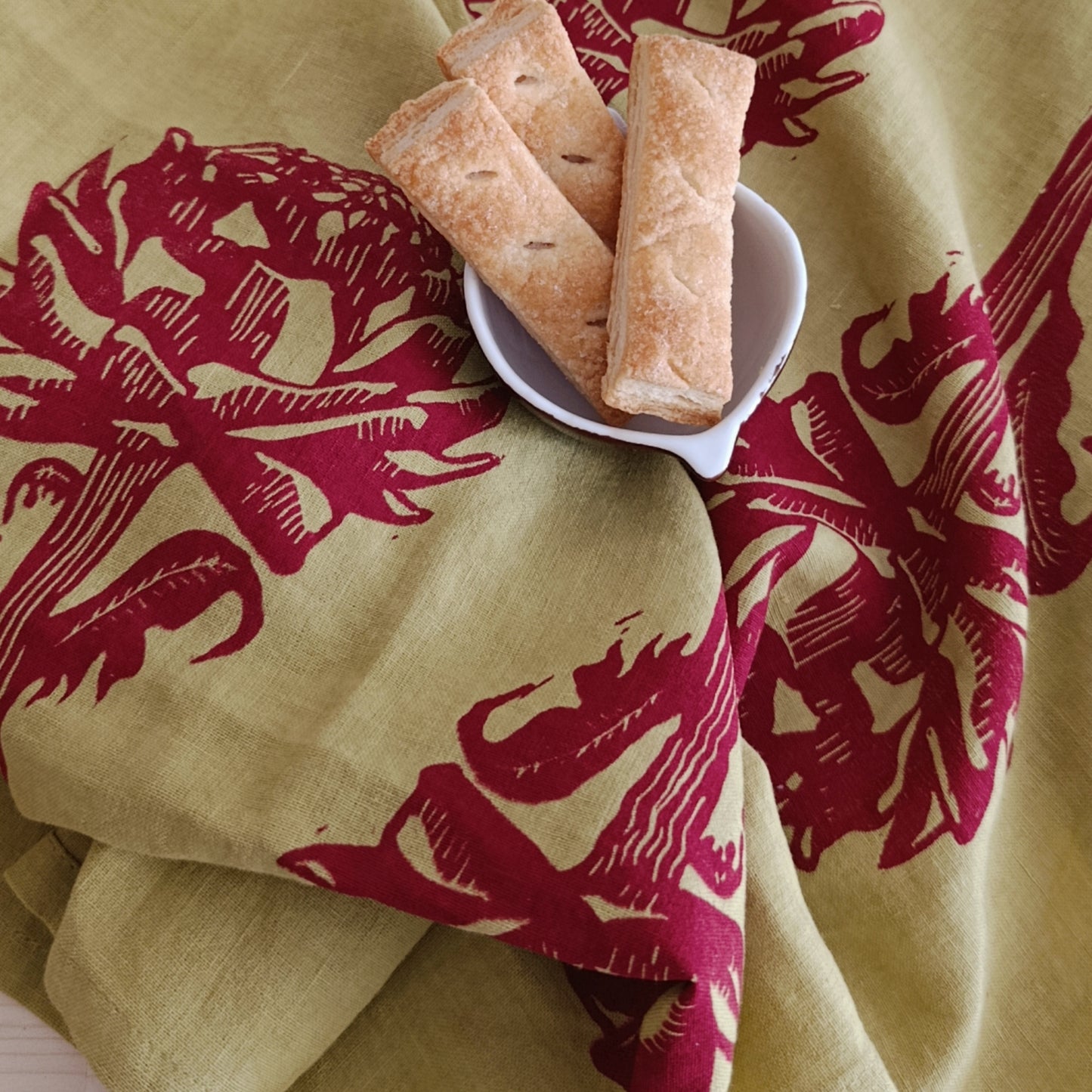 Botanical Artichoke Print Linen Tea Towel