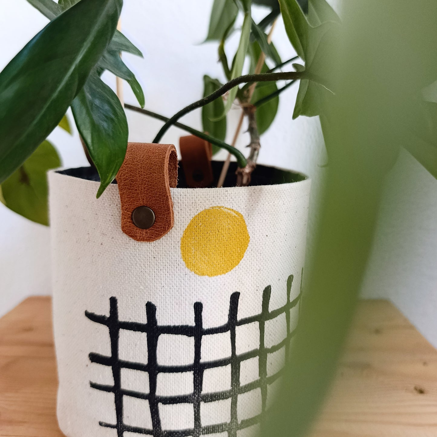 Black & Mustard Canvas Planter Cover