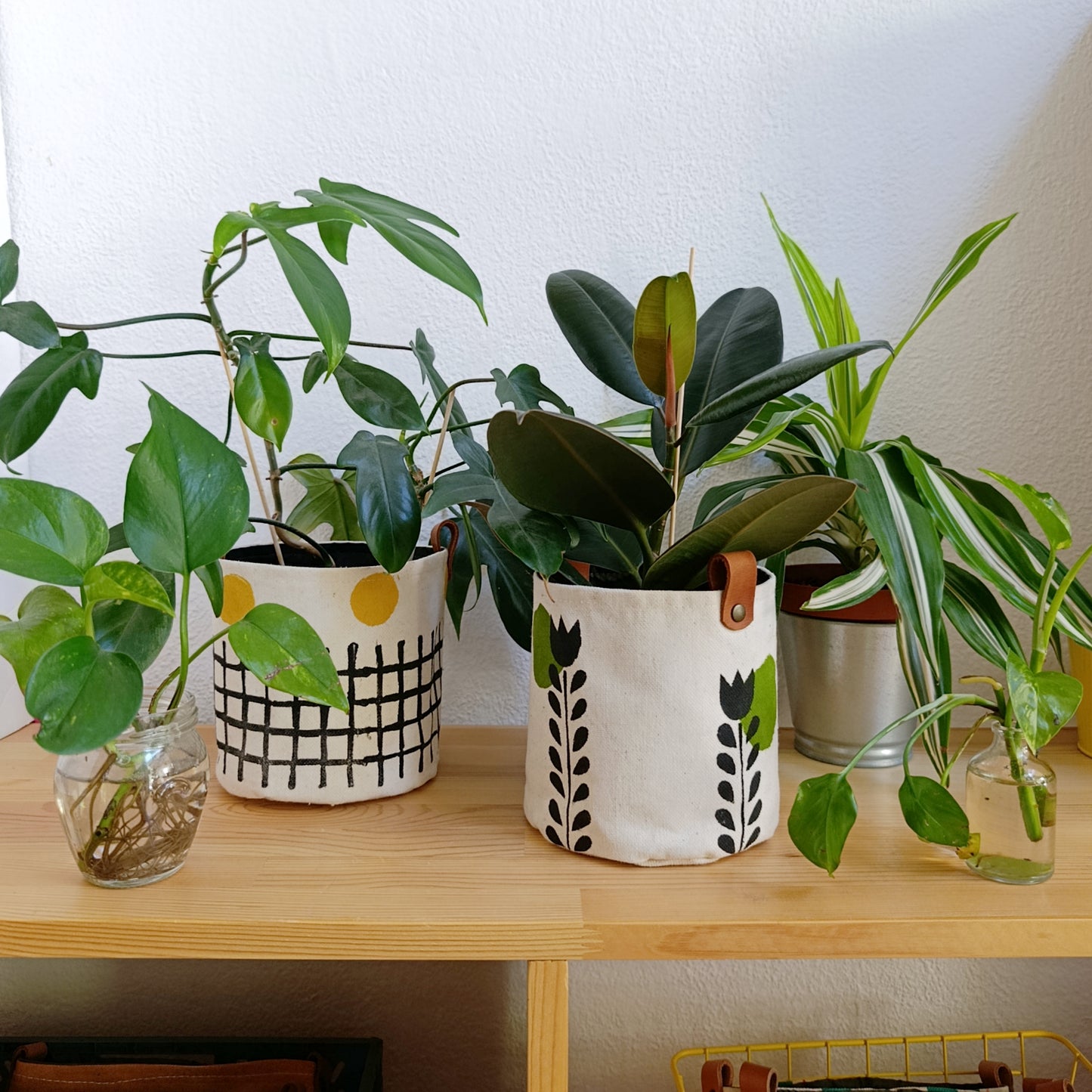 Black & Mustard Canvas Planter Cover