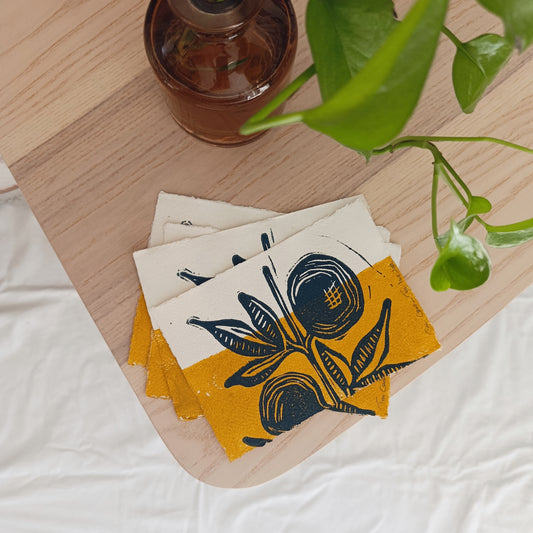 Abstract Floral Linoprint on Handmade Paper "The Crop"