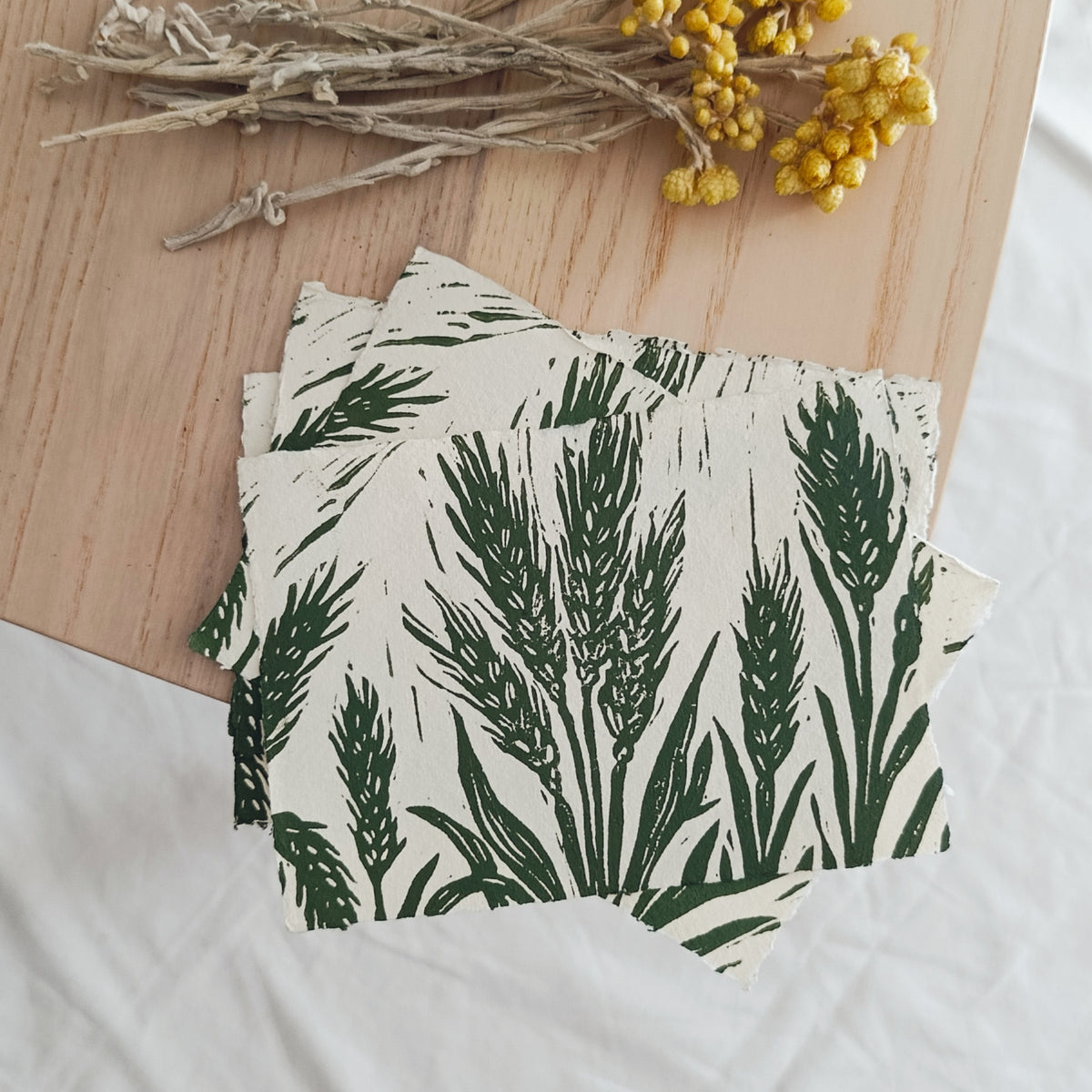 Wheat Stalk Linocut Print on Handmade Paper "The Field"