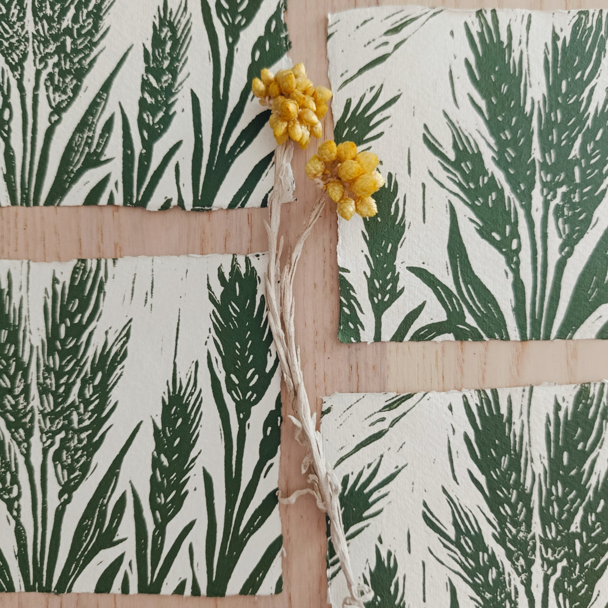 Wheat Stalk Linocut Print on Handmade Paper "The Field"