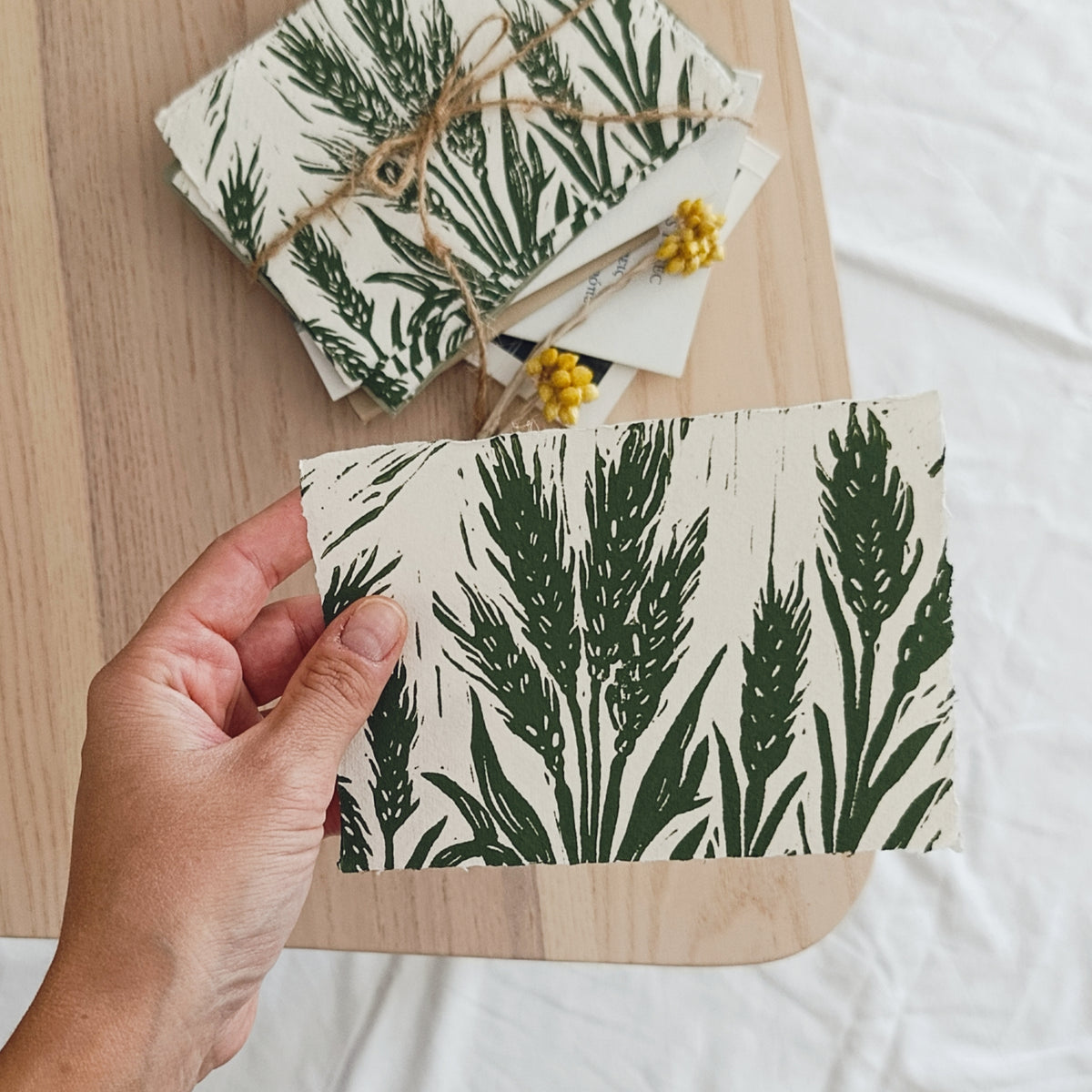Wheat Stalk Linocut Print on Handmade Paper "The Field"