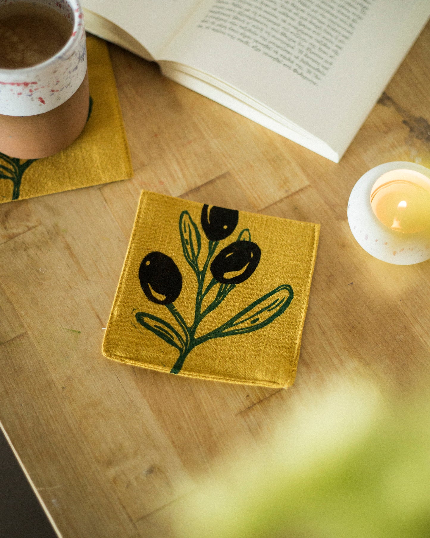 Olive Block Print Cocktail Napkin