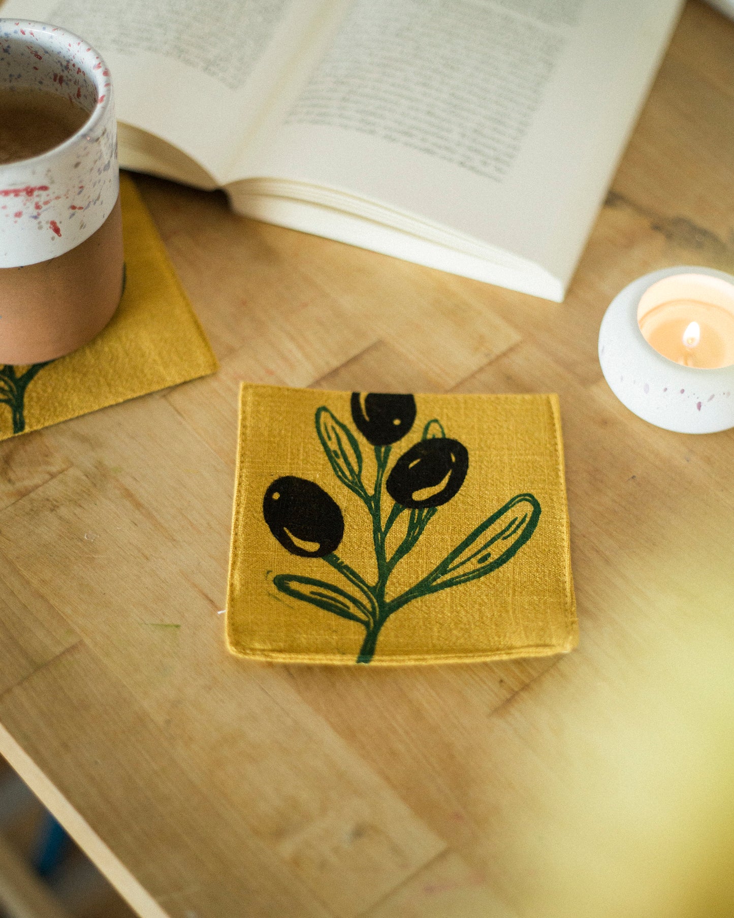 Olive Block Print Cocktail Napkin