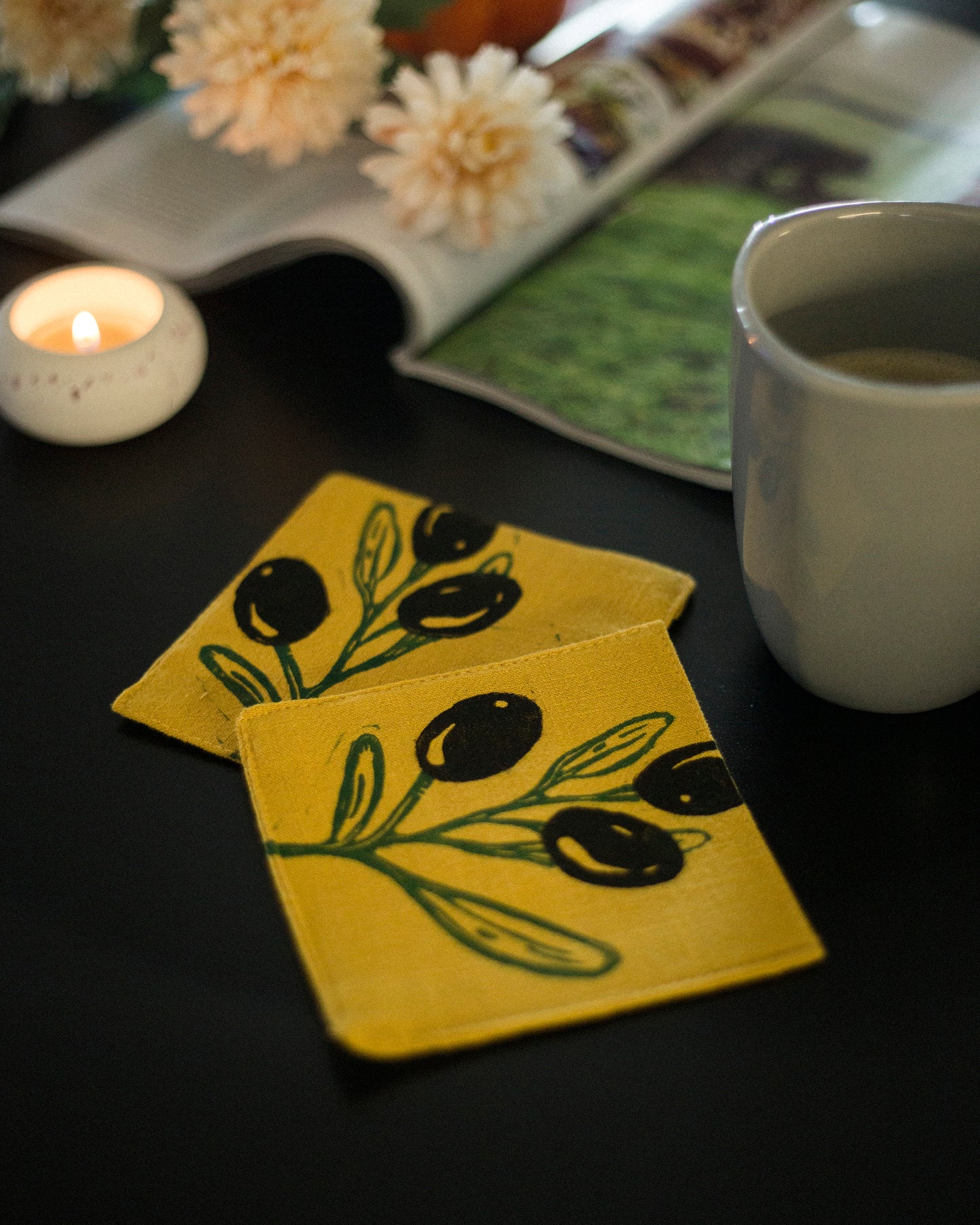 Olive Block Print Cocktail Napkin