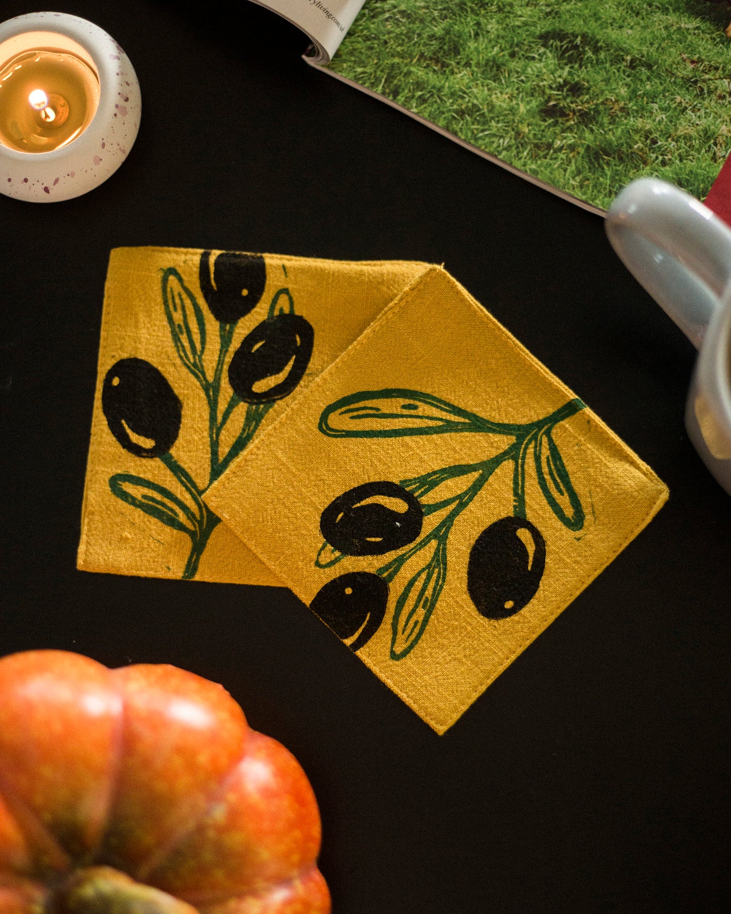 Olive Block Print Cocktail Napkin